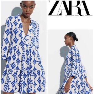 Zara Blue and White Patterned Dress